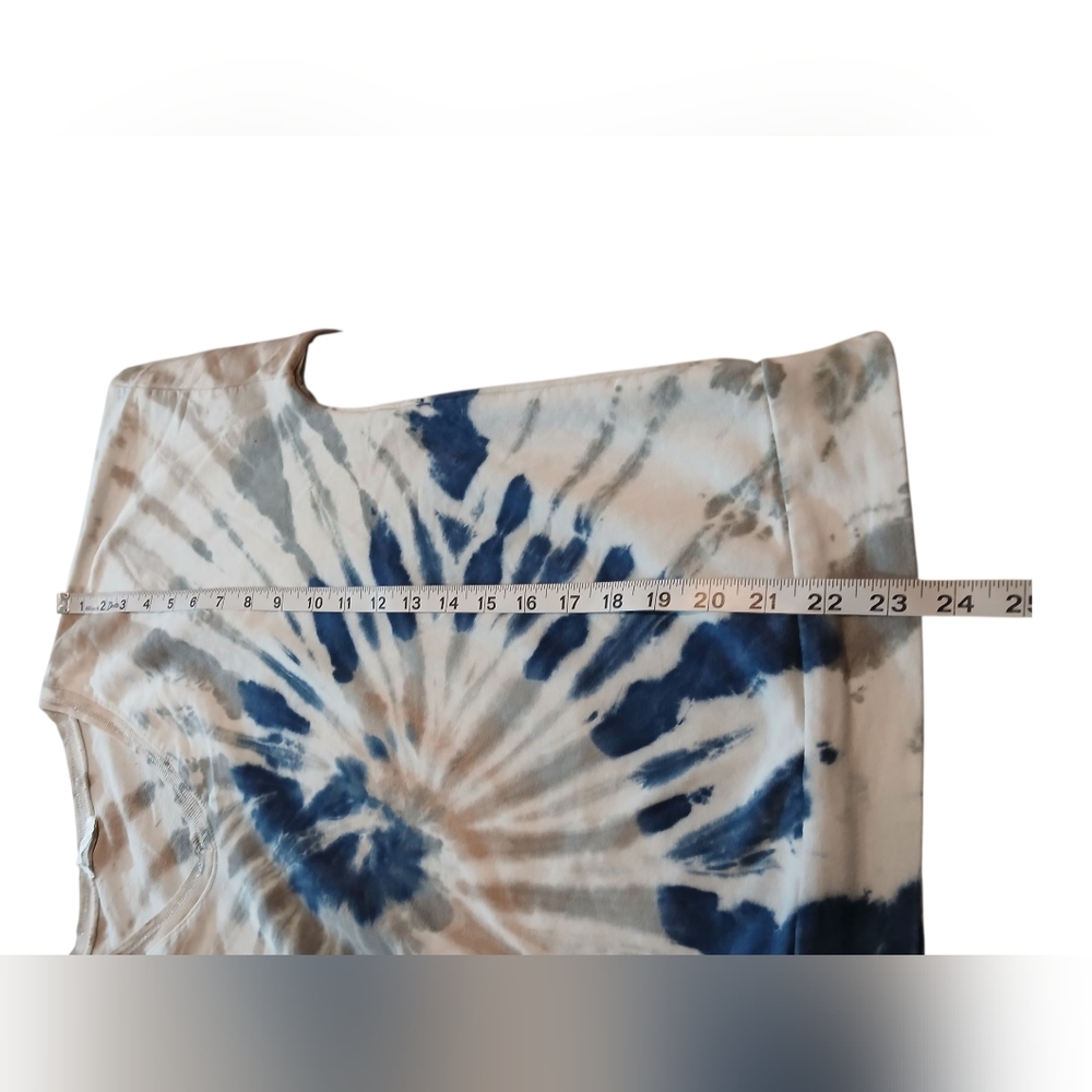 Made In Italy Tie Dye Womans Sweatshirt Large Vneck Blue Beige Indie Hippie - Picture 6 of 8